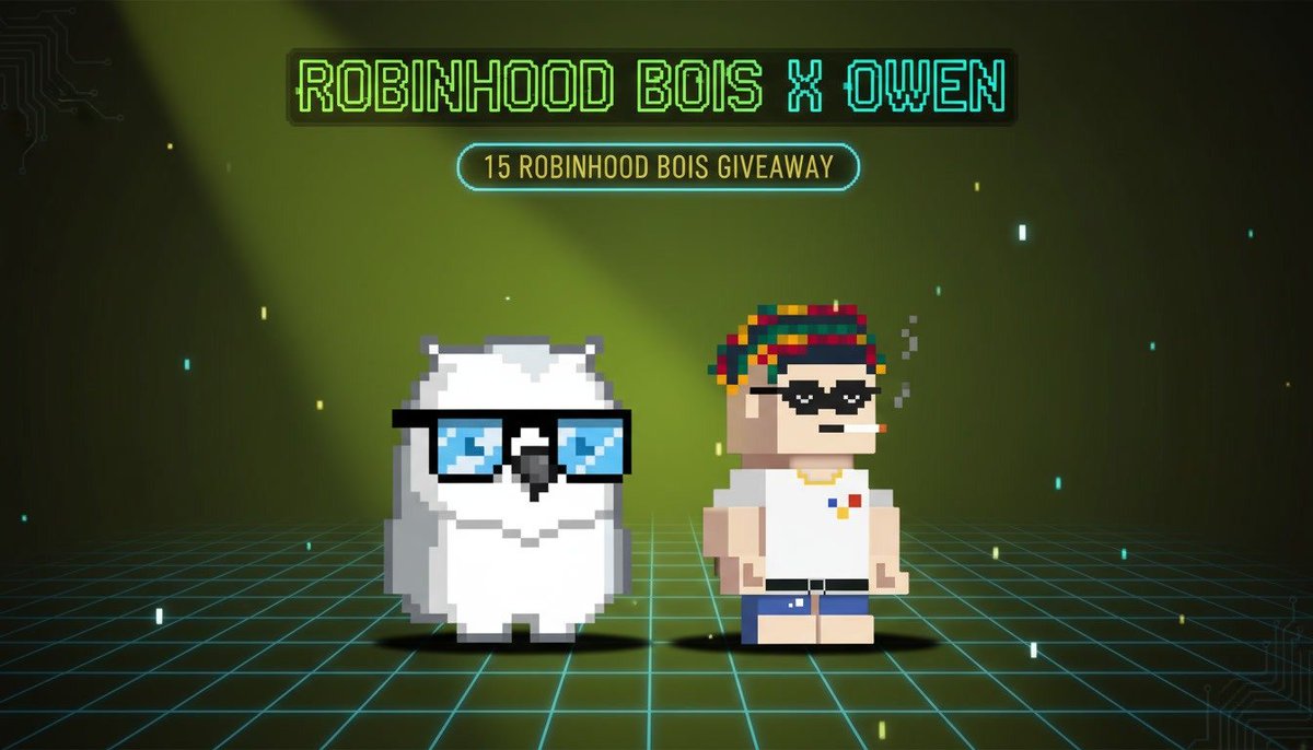0xWhyNotOwen's tweet photo. Giveaway 15 NFTs @RobinhoodBois 

    Supply: 1,111
    Floor price: 0.0004 ETH
    Chain: Robinhood
    OS: https://t.co/hLaf4eYjxA

  To Enter:
     1. Follow @RobinhoodBois &amp; @0xWhyNotOwen
     2. Like + RT this post
     3. Drop your wallet

   Ends in 24 hours https://t.co/diRq0qcQi1
