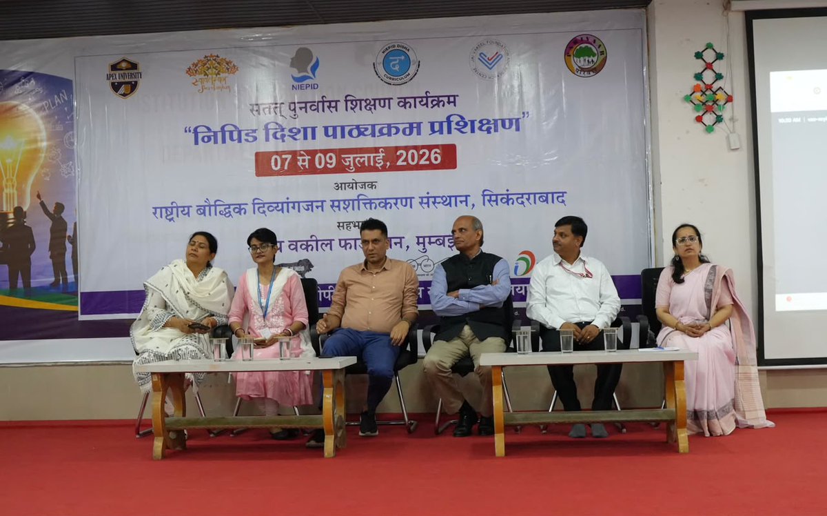 niepidmsecnoida's tweet photo. Under the esteemed leadership of Dr. B. V. Ram Kumar, Director, #NIEPID, NIEPID-MSEC, Noida, in collaboration with PARIVAR, Jaipur, successfully organized a three-day CRE Programme on “Training on NIEPID #DISHA Curriculum” from 7th to 9th July 2026 at Apex University, Jaipur, RJ. https://t.co/st4zBqAiSo