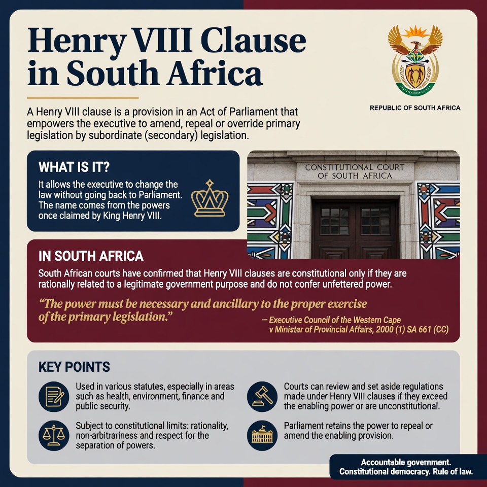 PRDG_ZA's tweet photo. Ever heard of the Henry VIII Clause?

Henry VIII clause = government's old 'cheat code' from 1933.

It lets ministers make rules that can override or change actual laws passed by Parliament — without going back to Parliament.

Like giving Treasury a magic button to rewrite money & crypto rules on the fly.

Democracy says 'ask us first.' This says 'nah, trust us bro.'

That's why it's constitutionally sus.

Donate here:
https://t.co/9pQ5qdUBCE

#PropertyRightsDefense