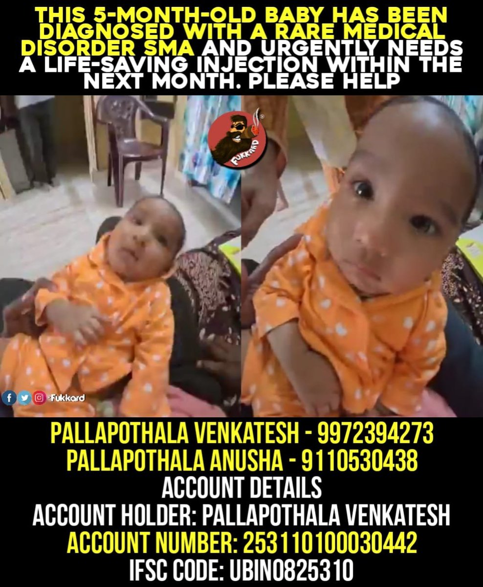 Fukkard's tweet photo. Plz help the Baby from a rare Medical Disorder SMA🙏

@PawanKalyan @ncbn @naralokesh https://t.co/gkIxFG8iQx