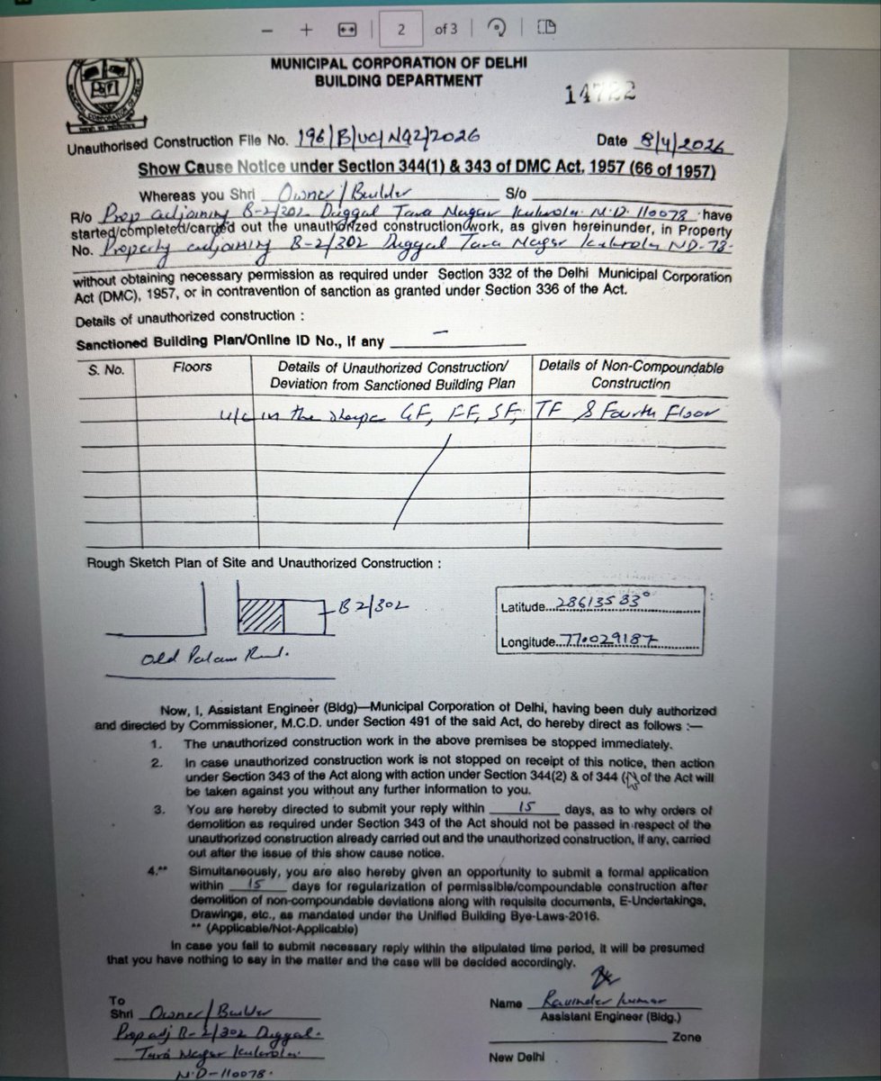 TNWA_DF's tweet photo. the illegal construction work has been  completed without interruption. Congratulations to @MCD_Delhi 👏👏

It is evident that the directions issued by @gupta_rekha, @LtGovDelhi, and @MoHUA_India are not being effectively enforced by @MCD_Delhi and @DC_NGZMCD.
Merely booking the property and issuing a Stop Work Notice to @DelhiPolice, @DCPDwarka, and SHO Dwarka North serves little purpose if the builder continues construction openly. The objective of a Stop Work Notice is to ensure that the work actually ceases—not just to complete a procedural formality.

Our team has been inspecting the site daily, and no Stop Work Notice has been found displayed on the gate or boundary wall of the property, as is expected for public enforcement and transparency.
Unfortunately, this sends a clear message that no serious enforcement action is being taken by @DelhiGovDigital, @LtGovDelhi, @MCD_Delhi, or @DelhiPolice. Continued inaction despite repeated complaints only strengthens the public perception that #Corruption is prevailing over the rule of law.
#IllegalConstruction #Delhi #MCD #Dwarka #RuleOfLaw #Accountability