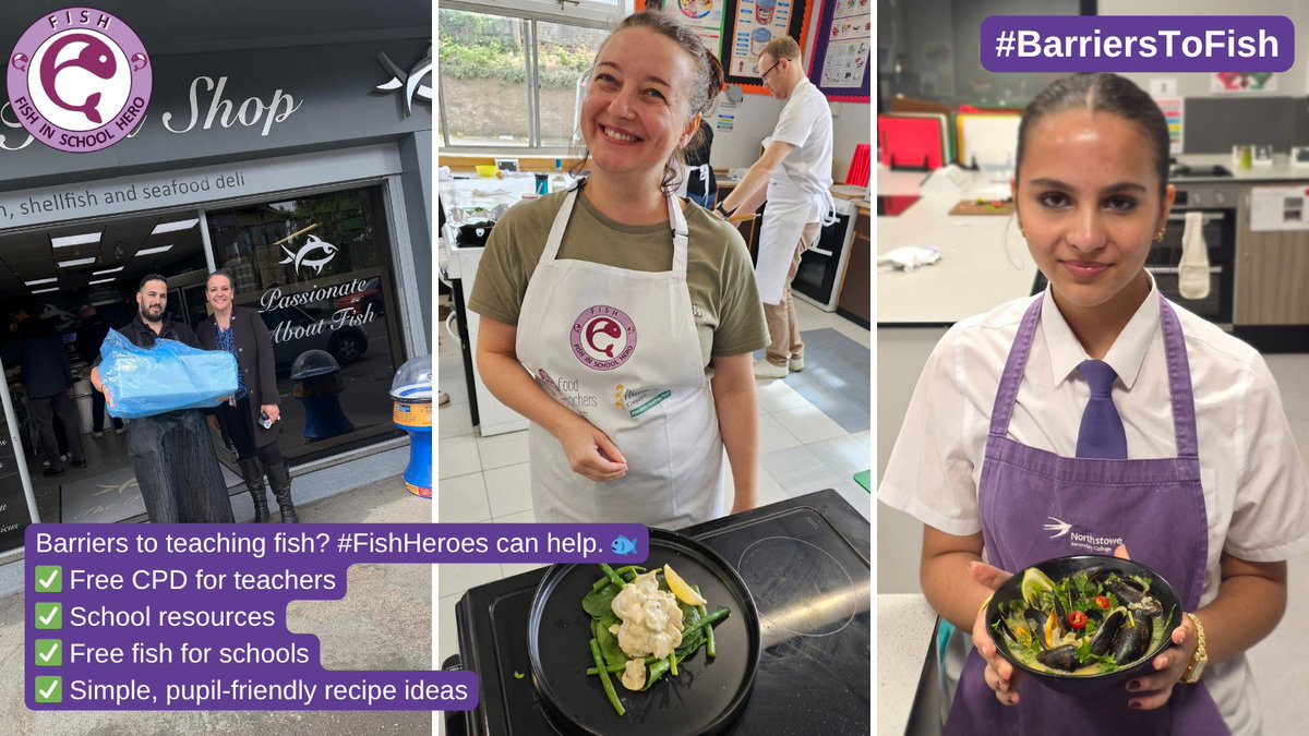 HeroesFish's tweet photo. Barriers to teaching fish? #FishHeroes can help. 🐟
 
From pupil confidence and food safety to cost, access and teacher CPD, the programme supports schools to make fish practical, manageable & engaging.
 
✅ Free CPD for teachers
✅ School resources
✅ Free fish for schools
✅ Simple, pupil-friendly recipe ideas
 
Including fish at KS3 helps normalise it early. Confidence grows when pupils see fish as an everyday ingredient, not something 'different'.
 
Support pupils to cook, taste and enjoy fish ⤵️
https://t.co/RCWYhr8ePc
 
#FishHeroes #TeachFood #FoodEd