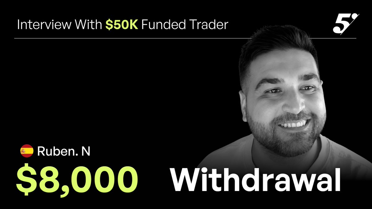 the5erstrading's tweet photo. What does it take to earn a $60K funded account?

Meet Ruben, our latest $60K High Stakes funded trader from spain, as he shares the habits, challenges, and mindset that helped him reach this milestone.

Watch the full interview:
https://t.co/xeQgOtETPN https://t.co/swA3iNN2Ug