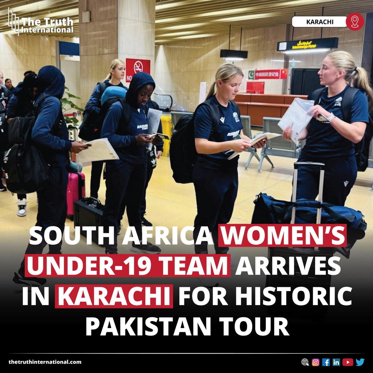 ttimagazine's tweet photo. South Africa Women’s Under-19 Team Arrives in Karachi for Historic Pakistan Tour
Click the link:
https://t.co/Uh9qGri55p
#SouthAfrica #Women #Under19 #Team #Arrives #Karachi #Historic #PakistanTour #Cricket #TeamGreen https://t.co/Ci06wMHhaJ