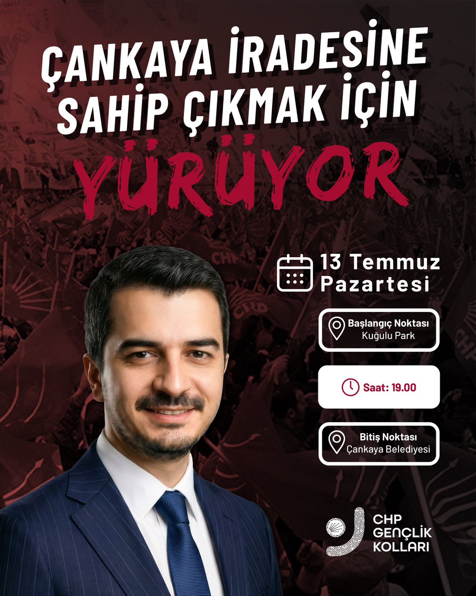 gorkemcyildirim's tweet photo. Değerli Örgütümüz,

Çankaya’nın başkanı, Ankara’nın gururu Hüseyin Can Güner’e, irademize sahip çıkmak için 13 Temmuz Pazartesi günü (Bugün) saat 19.00'da Kuğulu Park'tan Çankaya Belediyesi'ne yürüyoruz.

Katılacak üyelerimiz için saat 18.00'de İlçe Başkanlığımızdan araç kaldırılacaktır.

@hcanguner @ozgur_cankaya_ @CHPGencAnkara