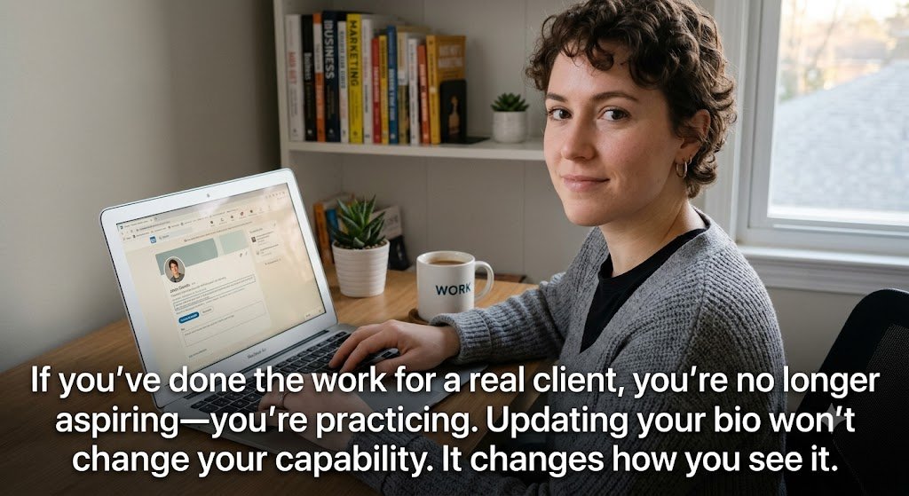 Granesh_X's tweet photo. "Aspiring Digital Marketer" is useful in Month 0. By Month 3, it can become a hedge.
If you've done the work for a real client, you're no longer aspiring - you're practicing.
Updating your bio won't change your capability. It changes how you see it.
#FreshersIndia #career https://t.co/ddH21cNpYS