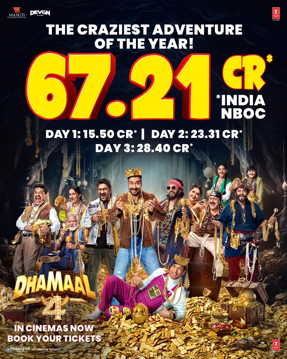 SAMTHEBESTEST_'s tweet photo. #Dhamaal4 emerges as the biggest comedy hit of the year and unlikely to be topped in the remaining months. 

One of the biggest Sunday collections for a comedy movie ✅ 

The biggest single day for #Dhamaal franchise ✅

Biggest weekend for a comedy film this year ✅

Records shattered all over 
#AjayDevgn #RitieshDeshmukh #ArshadWarsi #JaavedJaaferi