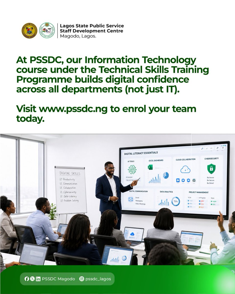 PSSDCMagodo's tweet photo. Our Technical Skills Training Programme covers IT and digital skills for all staff levels.
DM us or visit https://t.co/erIXQG6ZeN to enrol your team.
#digitalskillstraining #digitalliteracy #PSSDC #publicservice #professionaldevelopment https://t.co/aRMrAvcwTo