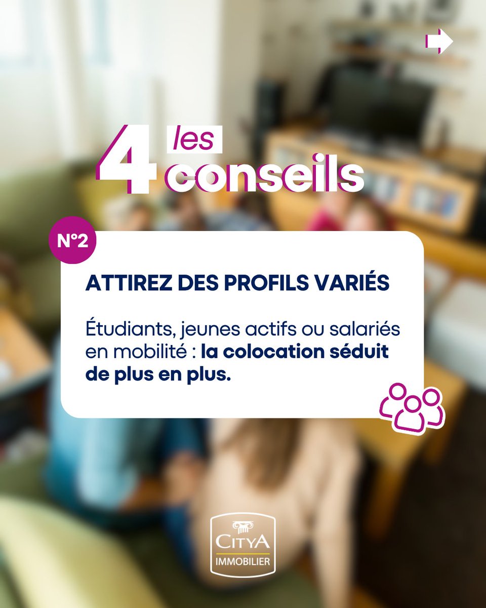 CITYAimmobilier's tweet photo. 🏡 Et si votre T4 avait un potentiel que vous n'exploitez pas encore ?

La colocation séduit de plus en plus d'étudiants, de jeunes actifs et de salariés en mobilité. Pour les propriétaires, c'est une solution qui peut permettre d'optimiser les revenus locatifs, de réduire les périodes sans loyer et de louer plus facilement un grand logement.

👉 Découvrez 4 bonnes raisons de transformer votre T4 en colocation dans notre carrousel.

📖 Pour aller plus loin, retrouvez tous nos conseils sur notre blog : https://t.co/rdNHJ9LD2d