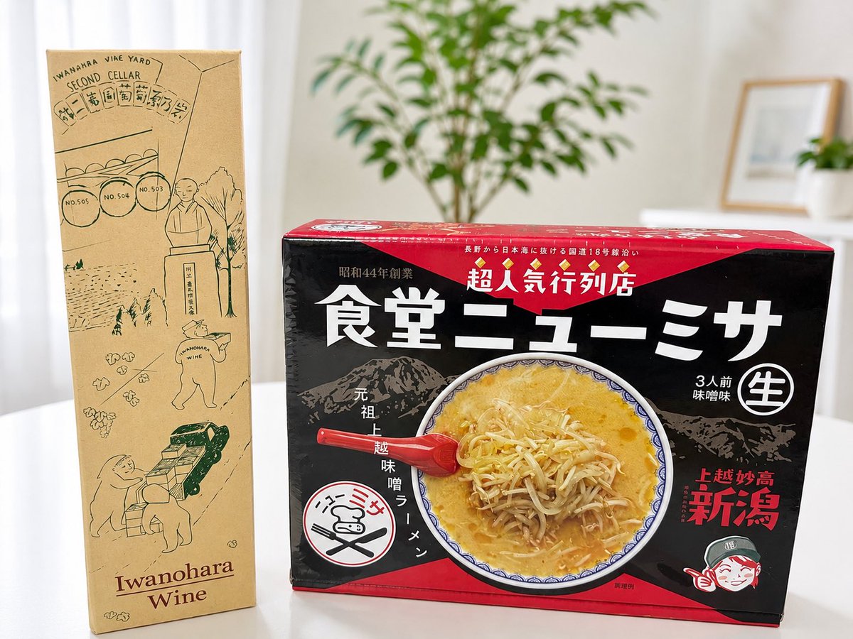 Xbee2096's tweet photo. 小さな旅行のお土産☺️
岩の原ワイン🍷
ニューミサのラーメン🍜 https://t.co/pJfth0CAEN