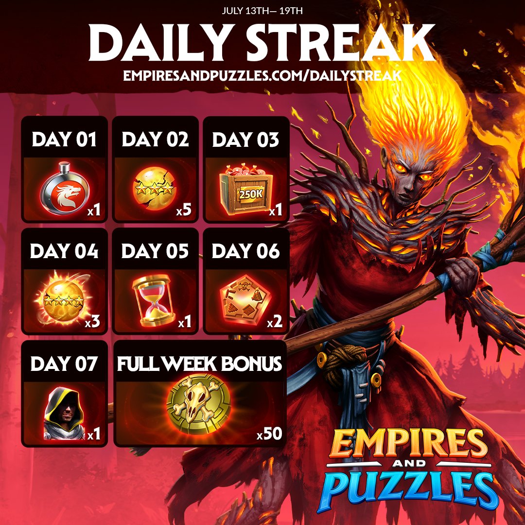 EmpiresPuzzles's tweet photo. Don’t forget to claim your Daily Streak gift! 🎁
A new free gift is available every day from our official website 📅
Collect all 7 rewards each week to unlock an additional bonus! 🎉
👉 Claim yours now: https://t.co/LYMhAWhcvW
#dailystreak #loginreward #freeloot https://t.co/P0jRzPryRM