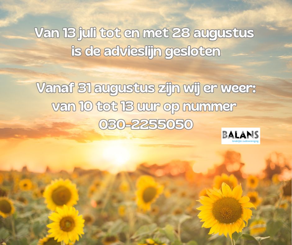 Balansdigitaal's tweet photo. Zomervakantie = even geen advieslijn
Van 13 juli t/m 28 augustus is de Balans Advieslijn gesloten.
Heb je een vraag tijdens de zomer? Geen probleem! Spreek de voicemail in of gebruik het contactformulier:
https://t.co/ReOocKP7hX
#Zomerpauze #Advieslijn #Balans #Contactinformatie https://t.co/fRYmuTZbPY