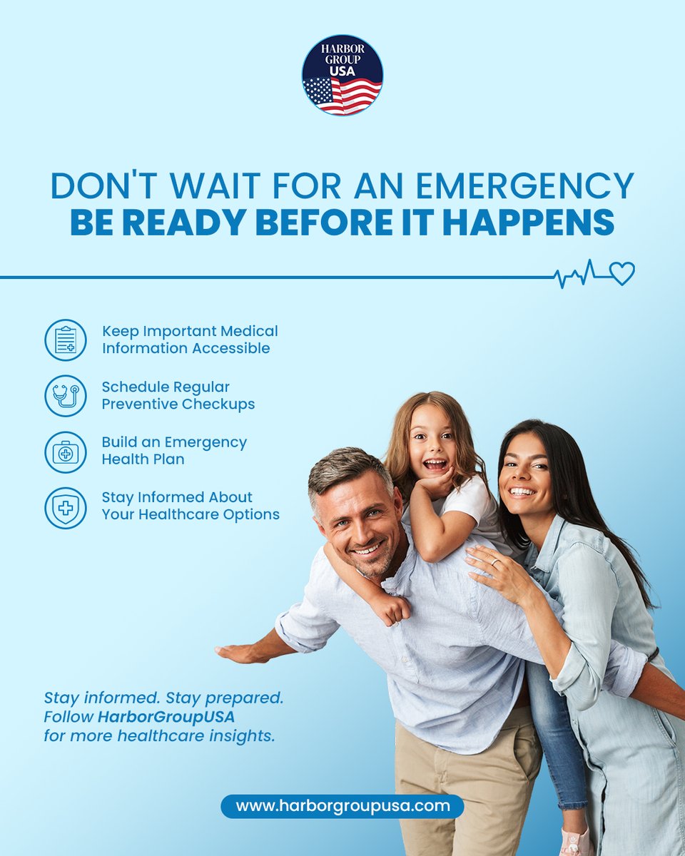 HarborGroupUsa's tweet photo. Unexpected health situations can happen anytime. Stay prepared by keeping medical information organized, scheduling preventive checkups, and having an emergency health plan. 

Follow HarborGroupUSA for more healthcare insights. 🔗 Link in Bio.

#HarborGroupUSA #PreventiveCare https://t.co/1RwVcZYxTc