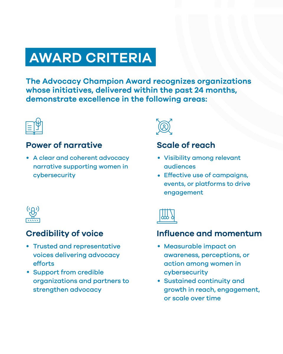 gcfriyadh's tweet photo. Applications for the Women in Cyber Awards are open until August 1. ​

The Advocacy Champion Award recognizes organizations for initiatives that strengthen the visibility and inclusion of women in cybersecurity.​

Apply now: https://t.co/CWjuUY3khL https://t.co/H6ycrpLkNu