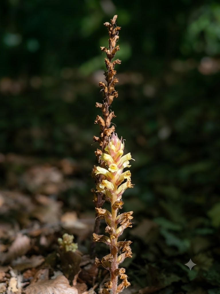 NavarraalNatura's tweet photo. Hay plantas que viven en el reverso de la luz. La orquídea nido de ave, sin fotosíntesis funcional, obtiene nutrientes a través de hongos del bosque en una relación aun no bien entendida.
Parece seca, pero rebosa vida. Nos recuerda que el bosque también se construye en lo oscuro. https://t.co/zYXAyP6WjI