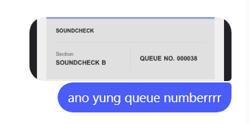 kmignitex's tweet photo. So BTS will be my first-ever K-pop concert, so I genuinely had no idea how queue numbers worked for VIP Soundcheck. I thought the qn was just the number you got when you successfully secured your ticket. Turns out... 

THAT'S ACTUALLY YOUR LINE NUMBER FOR ENTERING THE STADIUM. https://t.co/1MLysdm46L