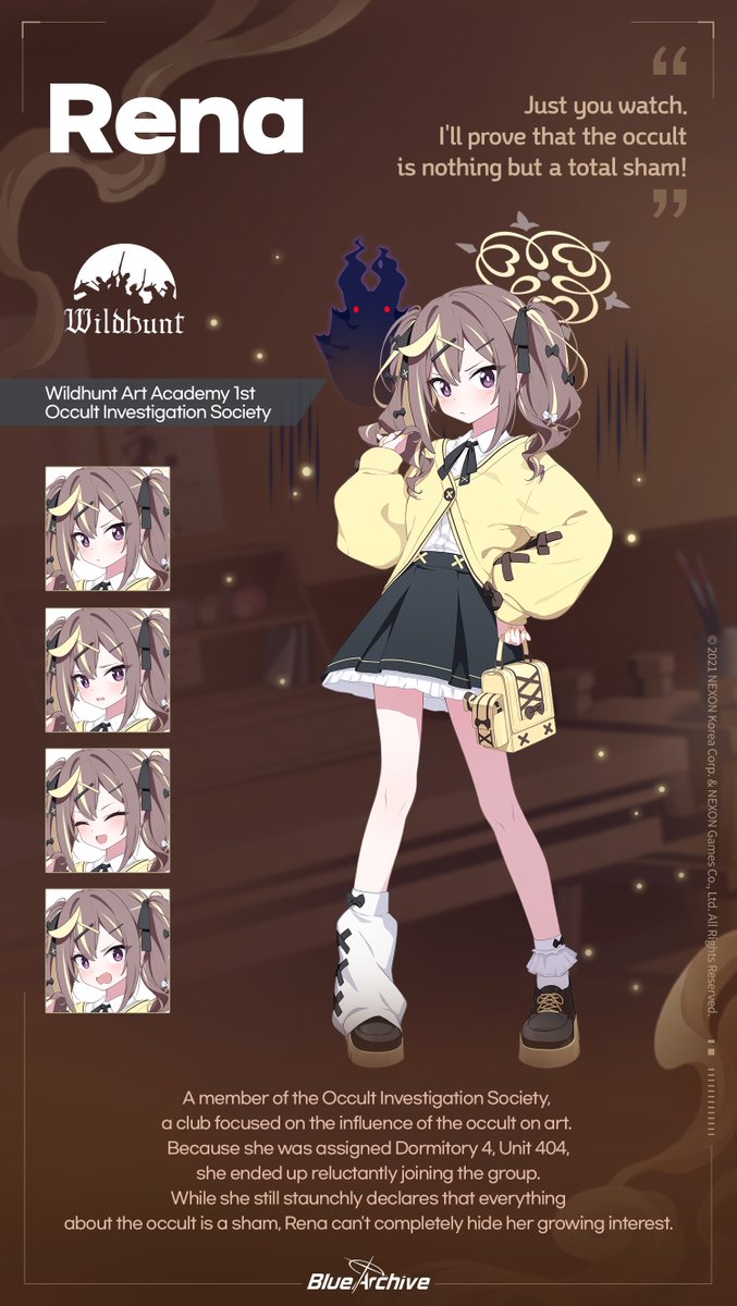 EN_BlueArchive's tweet photo. [Student Intro: Rena]

I'm Kinui Rena from Wildhunt Art Academy. Just you watch. 
I'll prove that the occult is nothing but a total sham!

#BlueArchive https://t.co/M02Ao8W9Ho