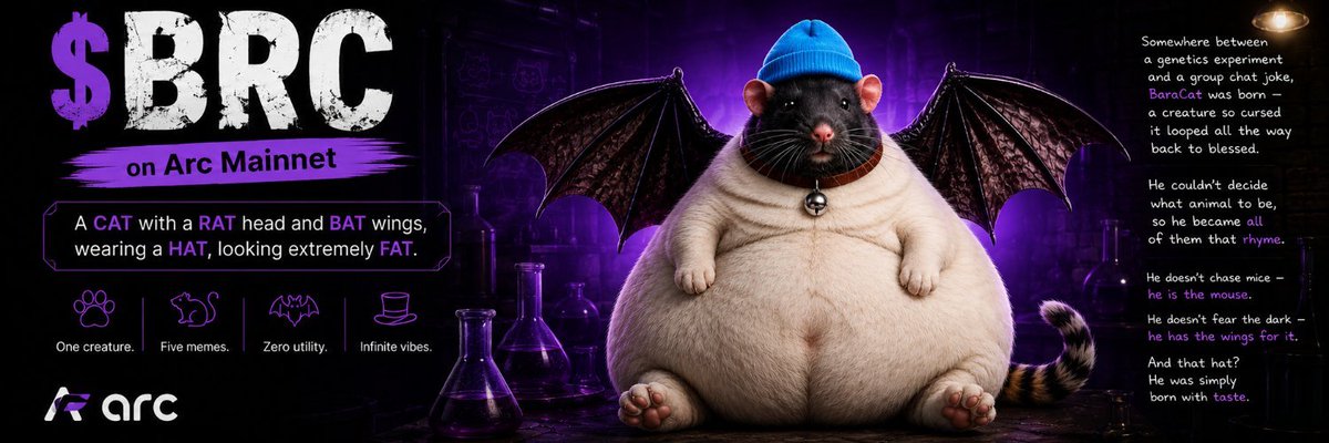 jahid9091's tweet photo. Everyone talks about new Layer 1s, but Arc Mainnet is taking a different approach.

Instead of trying to do everything, Arc is built around stablecoins. USDC is the native gas token, transactions are fast, and the network is designed for payments, tokenized assets, and onchain markets while remaining EVM compatible.

One of the earliest meme communities building on Arc is @Brc_meme

A community-owned meme that proudly embraces its "cat + rat + bat + hat + fat" identity, while growing alongside the Arc ecosystem.

Contract:
0x11c87c506acf3ea0799f8717127fe55a184f8efd
🌐 https://t.co/TrmuP3QTMX