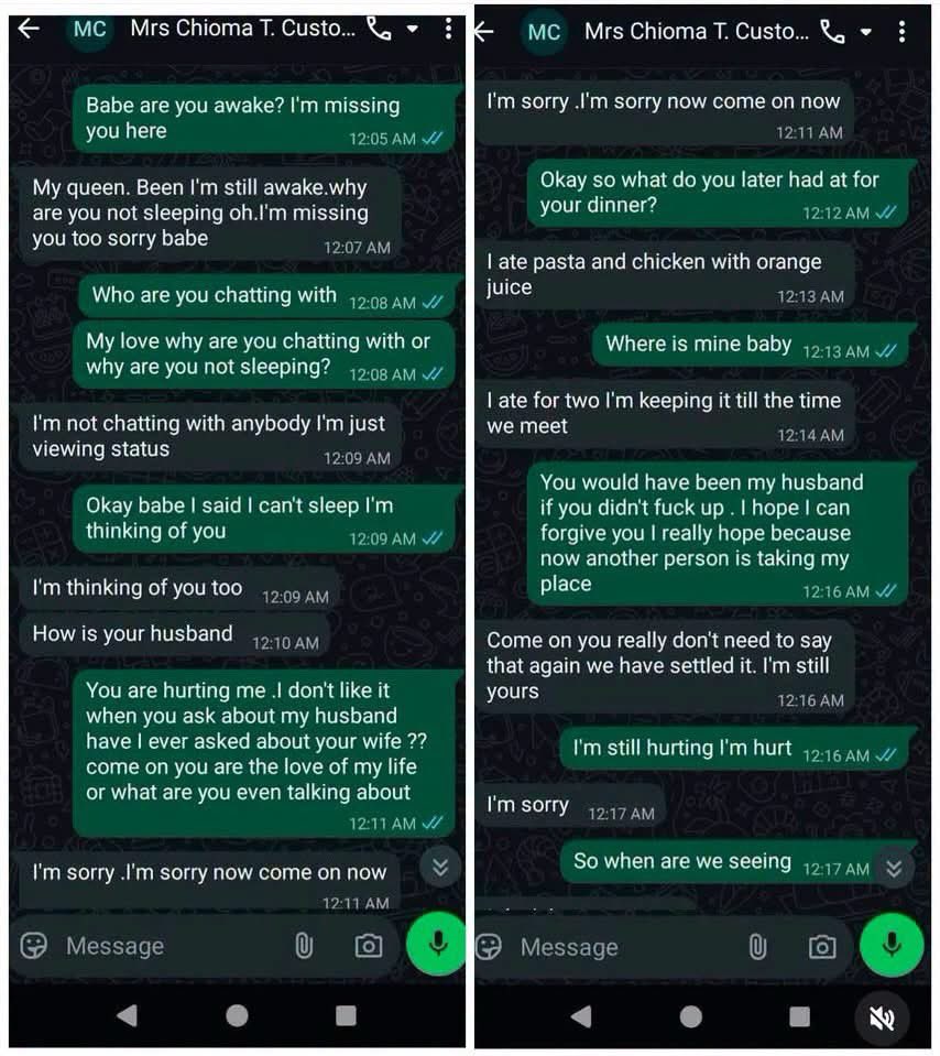 Olayemiesan's tweet photo. Purported conversation between a married woman and her married lover goes viral
Me: Why are you all living married in a sinful adultery act? Must you marry? https://t.co/mtYkzhXFUx
