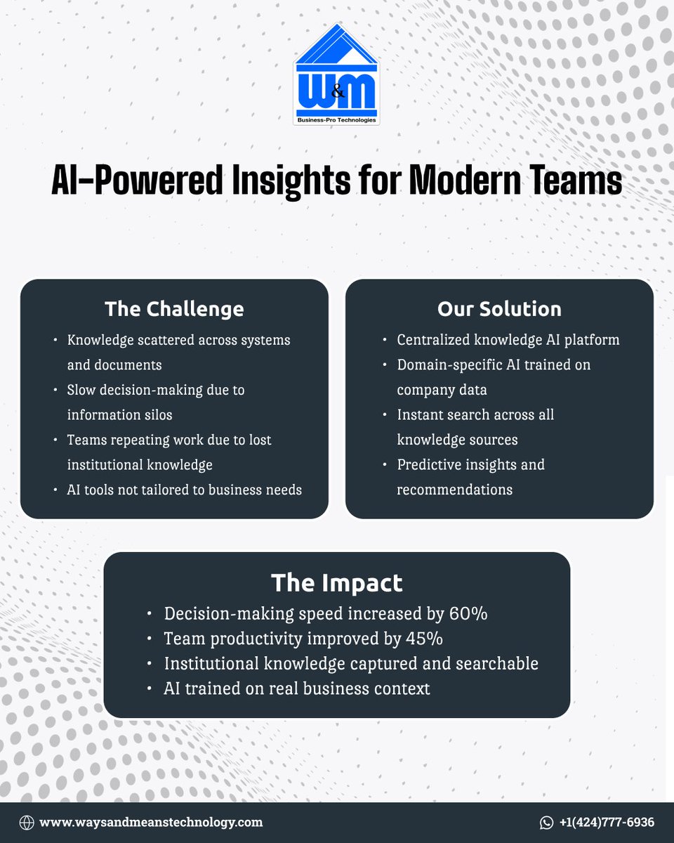 WMTechnology's tweet photo. No more digging through docs.
We used AI to make knowledge flow automatically.
Fast answers. Smarter workflows.
#WMTechnology #AIKnowledge #SmartDocs https://t.co/IQvoMVaeCb