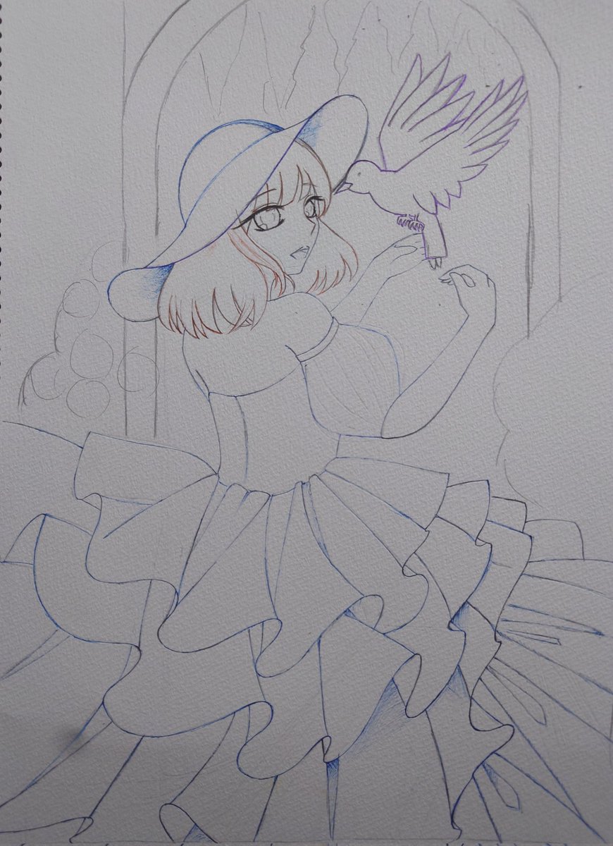 NagatukiAoi96's tweet photo. アナログで描いてみたいなと、思ってラフ画を描いて、それをもとにクリスタで下絵を描いて、それを印刷してきてから線画を描いてる。

絵を描くのって楽しいね。
#下絵 https://t.co/aezDVHEN1Y