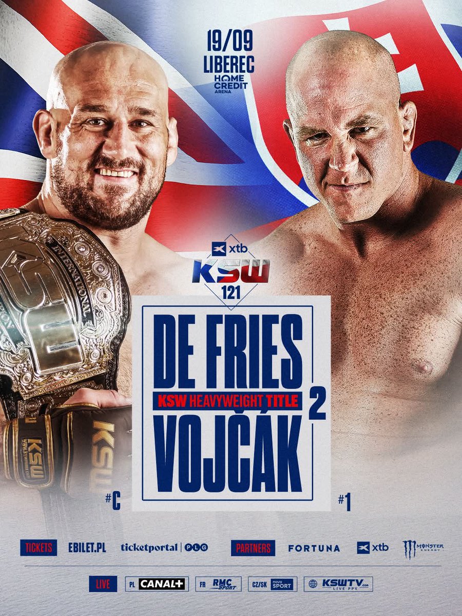 PTrbusek's tweet photo. De Fries vs. Vojčák 2 na KSW 121 v Liberci ▶️
Přesně jak se dalo očekávat. Věřím, že Vojčák to může urvat 🧐
#KSW #KSW121 https://t.co/ZvHgWXzdGc