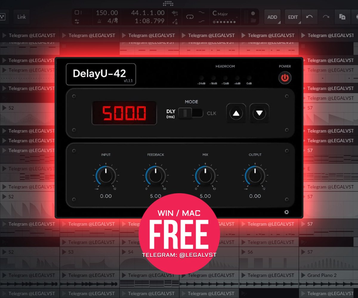 LEGAL_VST's tweet photo. DelayU-42 by MKS Mixing 🎛️
Vintage 80s rack delay w/ grit, sat, dark echoes. Tempo-sync, opto-limiter, self-oscillation
💻 Mac/Win (VST3)
🎁 FREE https://t.co/ATBBoR90O0
More freeware 👉 https://t.co/okUqkdbah2
#freeplugin #delayplugin #vintage #saturation #selfoscillation https://t.co/xIg2MyFR7d