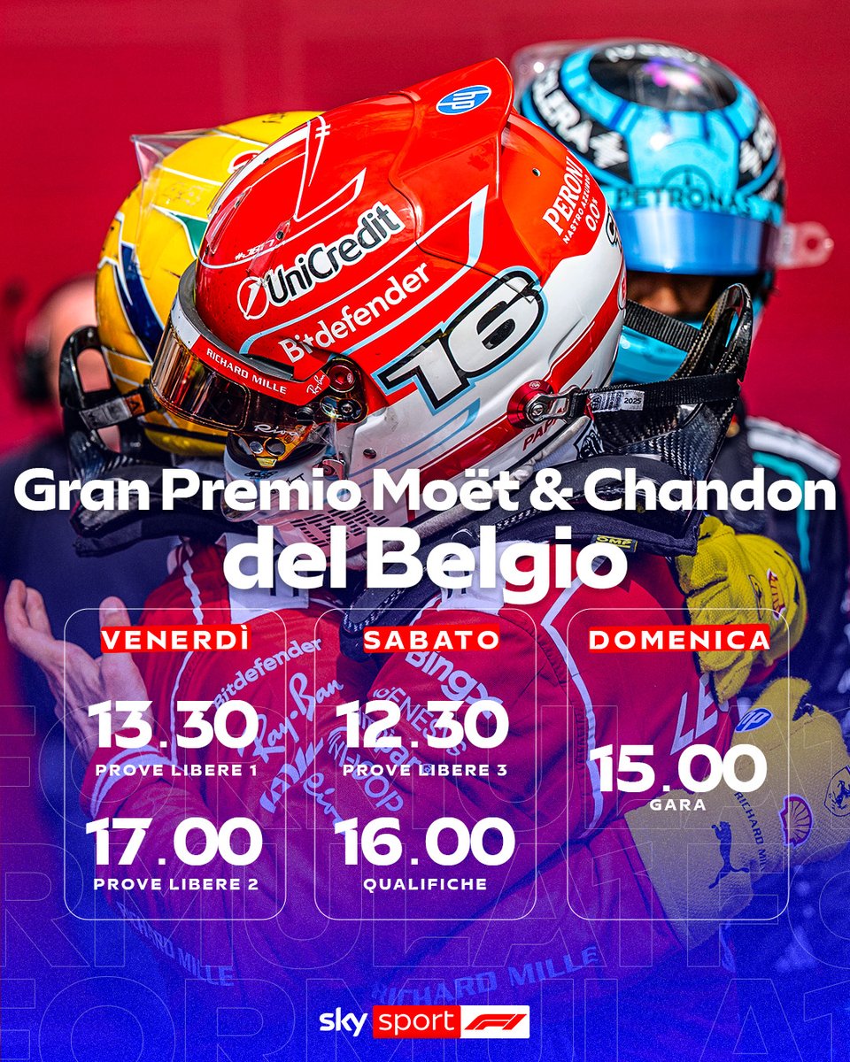 SkySportF1's tweet photo. 🔥🔥 𝐒𝐈𝐆𝐍𝐎𝐑𝐄 𝐄 𝐒𝐈𝐆𝐍𝐎𝐑𝐈: 𝐄̀ 𝐑𝐀𝐀𝐀𝐀𝐀𝐂𝐄 𝐖𝐄𝐄𝐄𝐄𝐄𝐄𝐊!!!!
Si torna in pista nel weekend del 17-19 luglio, in diretta su Sky Sport F1 e in streaming su NOW: appuntamento nell'𝐔𝐧𝐢𝐯𝐞𝐫𝐬𝐢𝐭𝐚̀ 𝐝𝐞𝐥𝐥𝐚 𝐅𝐨𝐫𝐦𝐮𝐥𝐚 𝟏, riparte la sfida a distanza tra la Mercedes e la Ferrari. Kimi Antonelli vuole tornare alla vittoria, ma Charles Leclerc e Lewis Hamilton sognano un altro capolavoro. E attenzione a George Russell e Max Verstappen
#SkyMotori #F1 #Formula1 #BelgianGP
