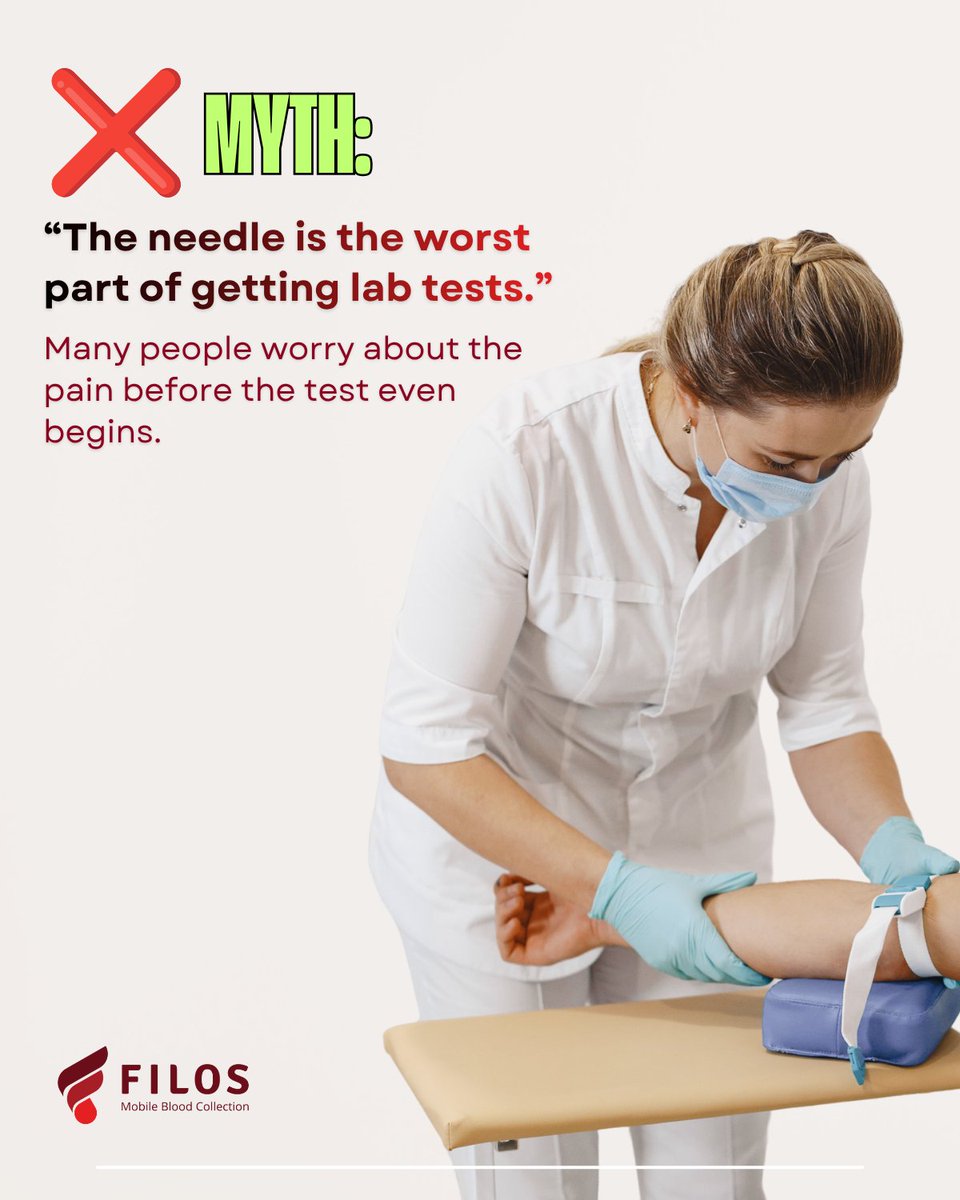 FilosHealthLab's tweet photo. 💉 Needle Anxiety Myth #1

❌ Myth: "The needle is the worst part of getting lab tests."

✅ Fact: The needle prick usually lasts only a few seconds. For many people, the anticipation is the hardest part.

Don't let fear delay your health. 💙
#NeedleAnxiety #BloodTest https://t.co/nP7NjRquR4