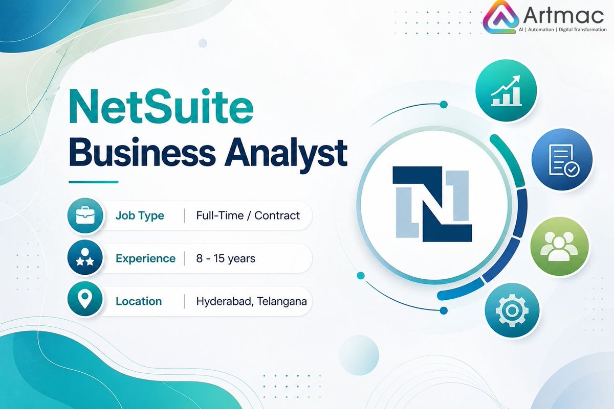 Artmacsoft's tweet photo. We are #Hiring for #India #Positions 

#JobTitle       : #NetSuite #Business #Analyst

#Location      :  #Hyderabad, #Telangana 

https://t.co/huCL8pI8KZ https://t.co/rWRt7gFT5T