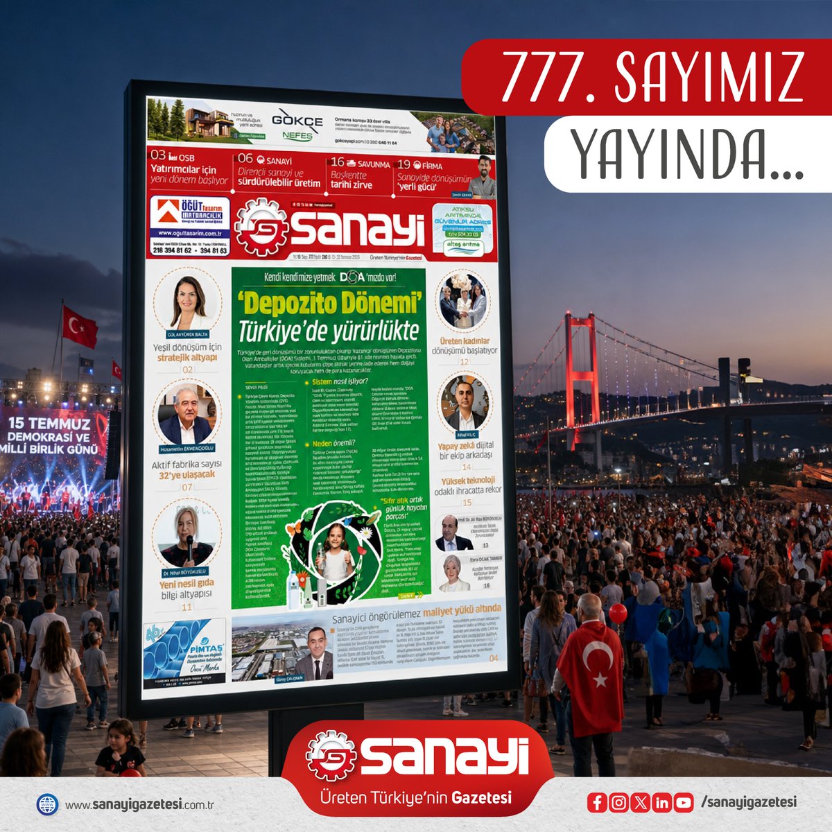 sanayigazetesi's tweet photo. ▶ Depozito Dönemi Yürürlükte✅ 🌏 🟢
▶ Dirençli sanayi, sürdürülebilir üretim
▶ Başkentte tarihi zirve
▶ Yeşil dönüşüm için stratejik altyapı
▶Sanayici öngörülemez maliyet yükü altında

ve daha fazlası 777. sayımızda..

#doa
#depozito
#teknoloji
#türki̇ye
#nato https://t.co/gR3ay720To