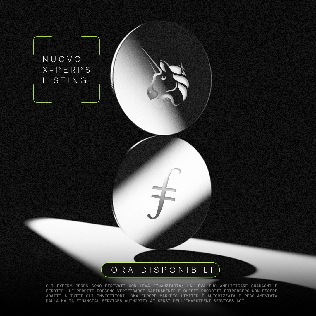 OKXItalian's tweet photo. Sono appena arrivate due nuove coppie X-Perps! 👇

✔️ $UNI 
✔️ $FIL 

Fai trading ora con una leva fino a 10× sulla New Money App. https://t.co/JifMq0j8l5