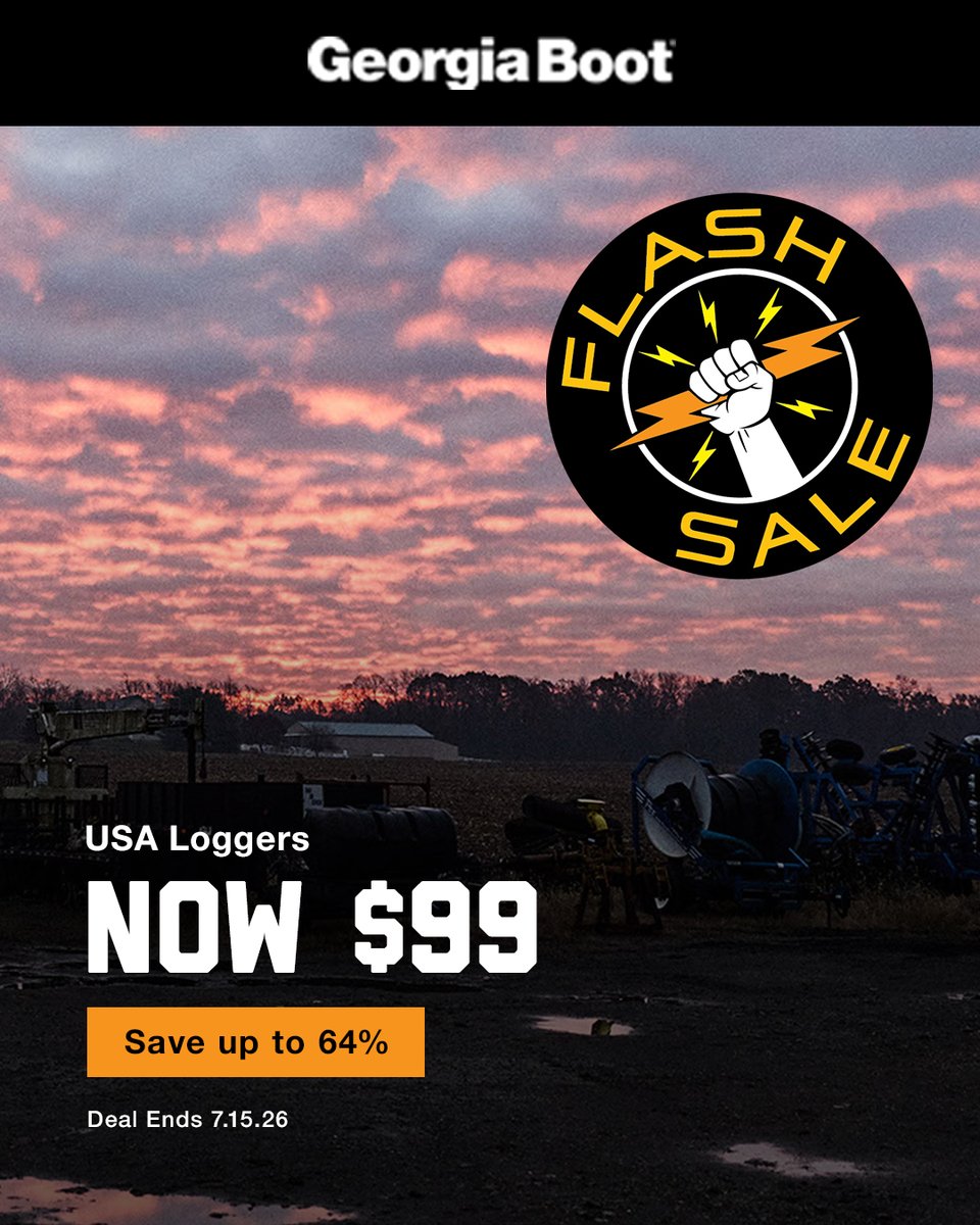 GeorgiaBoot's tweet photo. The Monday Giant Value Sale is back!

Score a pair of USA Loggers for just $99 (save up to 54%) and get ready to tackle your toughest jobs in comfort and style. 

Grab yours while supplies last. Sale ends 7.15.26—don’t wait!

Shop here: https://t.co/RUE8J6IG8Y https://t.co/Vn4EYmKfOh