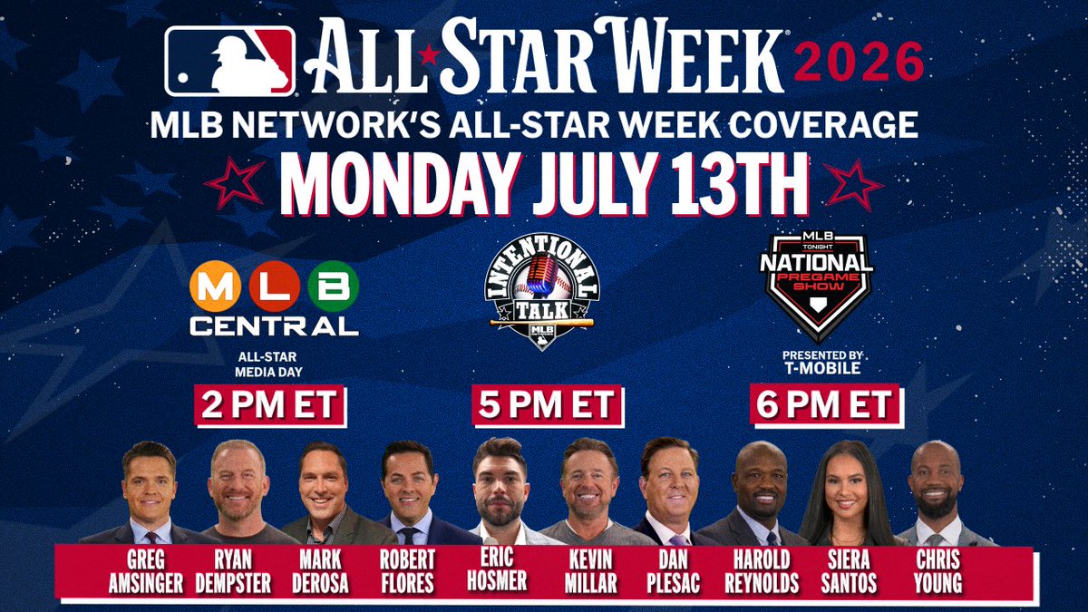 MLBNetworkPR's tweet photo. .@MLBNetwork's #HomeRunDerby Day coverage begins TODAY live at 2 p.m. ET with #MLBCentral's All-Star Media Day: https://t.co/drzGvv78dv
