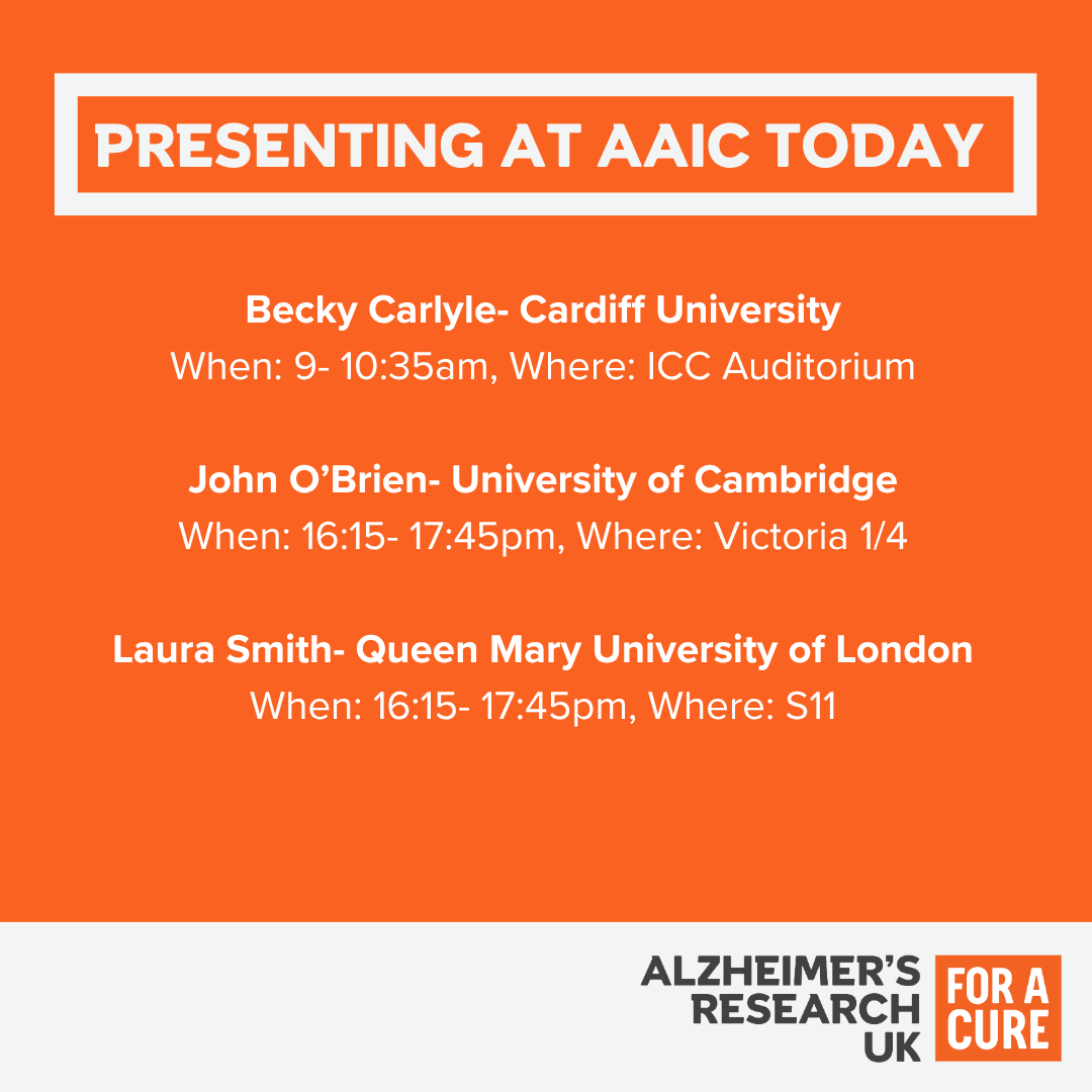 ARUKscientist's tweet photo. Today’s #AAIC2026 line-up is here!
We’re delighted to see Becky Carlyle, John O’Brien and Laura Smith presenting today.

AAIC brings together the global dementia research community, and we’re proud to see our researchers sharing their work as part of it. https://t.co/rc3NbrBBUt