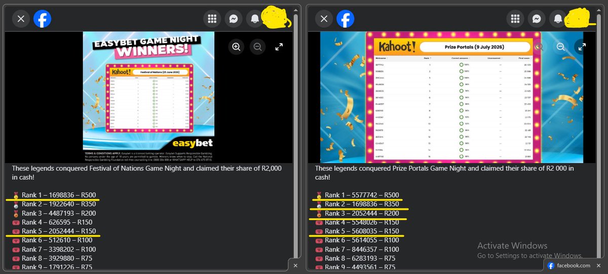 GalacticPrezi's tweet photo. @Easybet_SA I am pretty sure if they do an audit of the voucher drops, they will show that the vouchers were loaded on the same accounts as underlind in yellow.

There is no way these accounts can win game night every single Thursday for three years straight!!

This is impossible! https://t.co/F8HG7s9GQ2