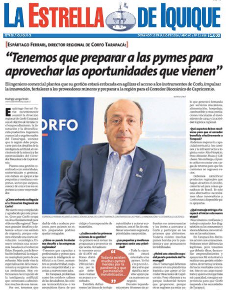 CorfoTarapaca's tweet photo. 📢La Estrella #Iquique destaca:
Entrevista al Director Regional Corfo Tarapacá, Espártago Ferrari Pavez
“Tenemos que preparar a las pymes para aprovechar las oportunidades que vienen”
Leer 👉 https://t.co/xHsGB8h0uc  
#Emprendimiento #Innovación #Tarapacá
💪🚀🌎✅ https://t.co/NSICotbyAf