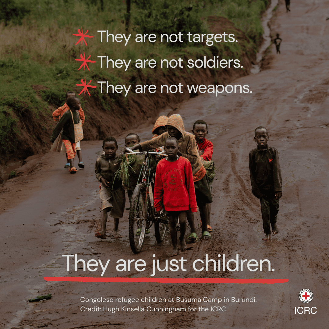 ICRC's tweet photo. No child should lose their childhood to conflict.

We work every day to support children affected by armed conflict, but no amount of assistance can make up for the harm they endure if parties to conflict fail to respect and protect them.

Learn more 👉🏽 https://t.co/eEkxlHOuI9 https://t.co/YuV9E1JU4c