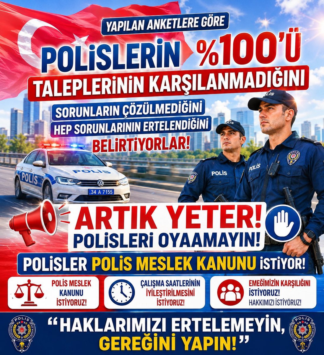 EmniyetBirlik's tweet photo. Polis artık “çalışmalar devam ediyor” cümlesini değil, somut adımları duymak istiyor. Fazla mesai ücretinde, meslek kanununda ve özlük haklarında sonuç bekliyoruz.

#PolisYineMiBekleyecek
 
@mustafaciftcitr @RTErdogan @iletisim https://t.co/tOeo1lkgvg