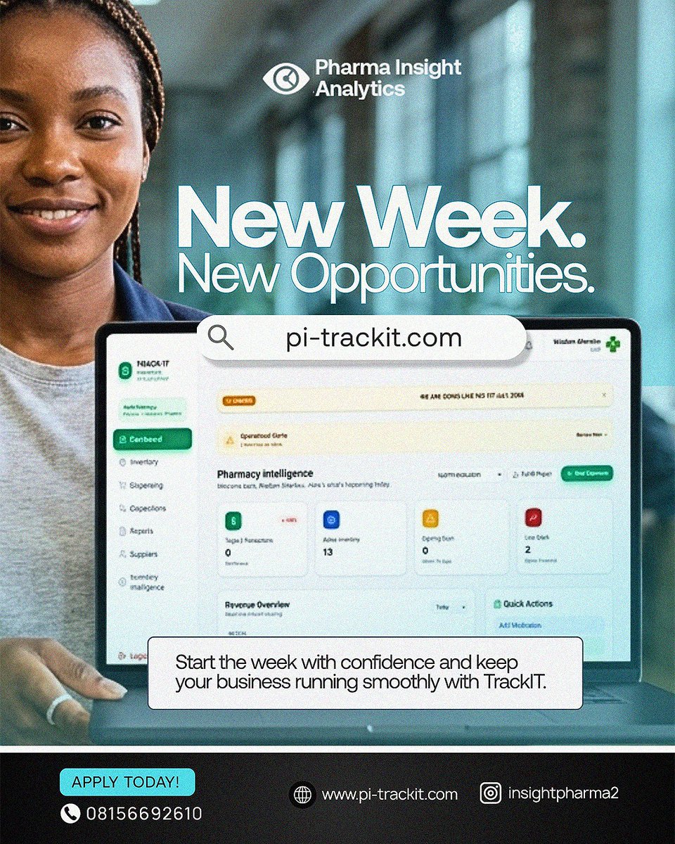 insight_pharma's tweet photo. We didn't just launch a product. We're building a team. 🚀
TrackIT is live  solving real problems for pharmacies nationwide.
No stock. No inventory. Just commissions on every business you bring in.
If you can sell, we'll pay you to prove it.
📞 08156692610
 pi-trackit. https://t.co/SfPzJtZd7L
