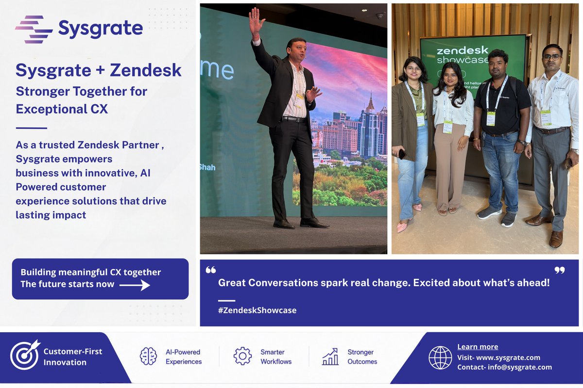 Sysgrate's tweet photo. Great insights at #ZendeskShowcase! 🚀 Proud to help businesses transform CX with AI-powered solutions. #Zendesk #AI #CX #Sysgrate https://t.co/QUydEKhBN6