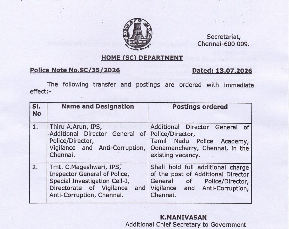 sandy_twitz's tweet photo. Breaking:

ARUN IPS TRANSFERRED FROM DVAC https://t.co/umDewOirOC