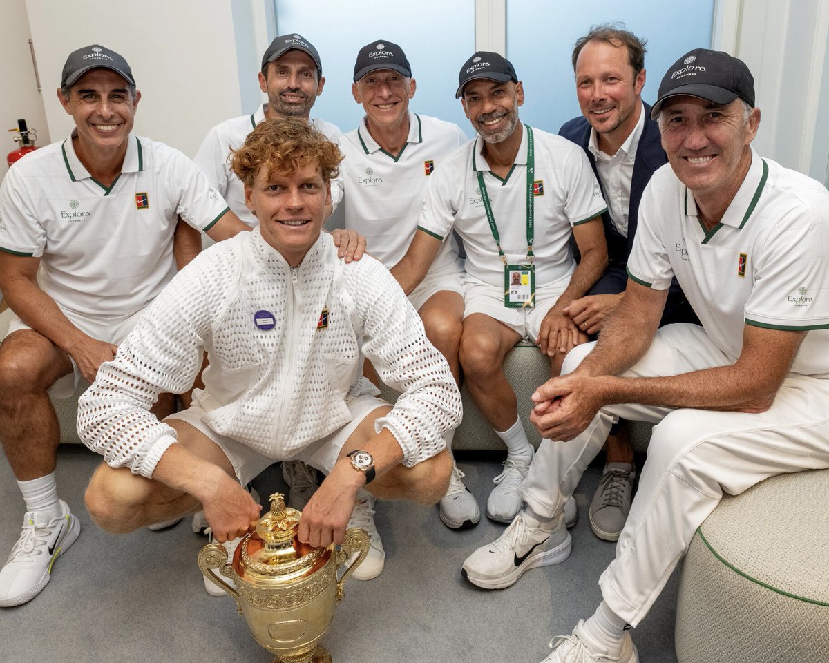 janniksin's tweet photo. Blood 👟, sweat and (happy) tears! This team pushes me, challenges me and never lets me down ❤️ Wouldn’t be here without you. Can’t believe we did it again 🏆 Thank you to everyone who made it possible! See you next year, @Wimbledon 🌱📸 https://t.co/0xnIQzyCbD