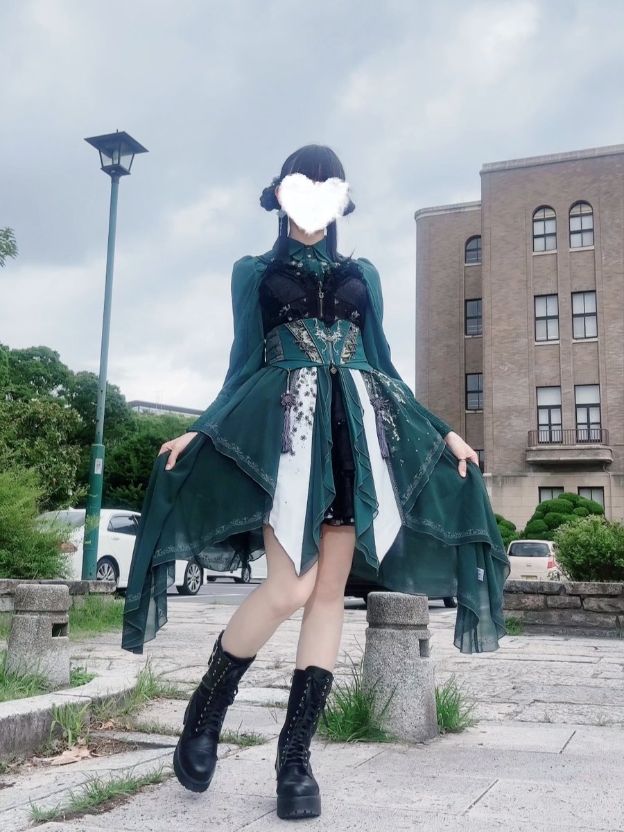 ozzon チャイナ風 今年の春の新作和チャイナコーデ…💚🖤 ・blouse,dress,corset→OZZon