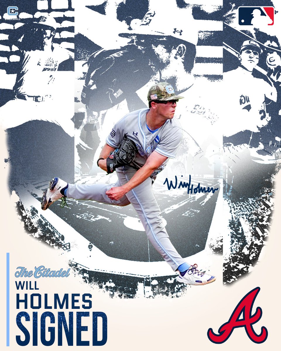 CitadelBaseball's tweet photo. The Ace is headed to Atlanta! ⚾️🐶

Congratulations to Will Holmes on signing a free-agent contract with the @Braves! 

#jOURney https://t.co/qTjhKJ1VqM