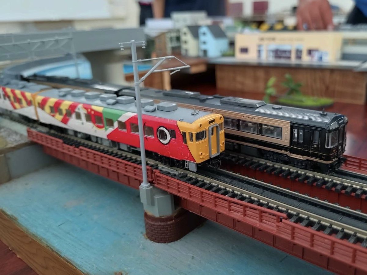 2000_railway's tweet photo. 7/11･12に開催されたNゲージ運転会の参加ありがとうございました！

今回もすごく気になる車両もあり、楽しい運転会でした。
国鉄からJR、私鉄に特急！最高の2日間でした。

次回の運転会もお楽しみに！

#Nゲージ運転会
#鹿児島鉄道模型クラブ https://t.co/4JaZ1pQilO