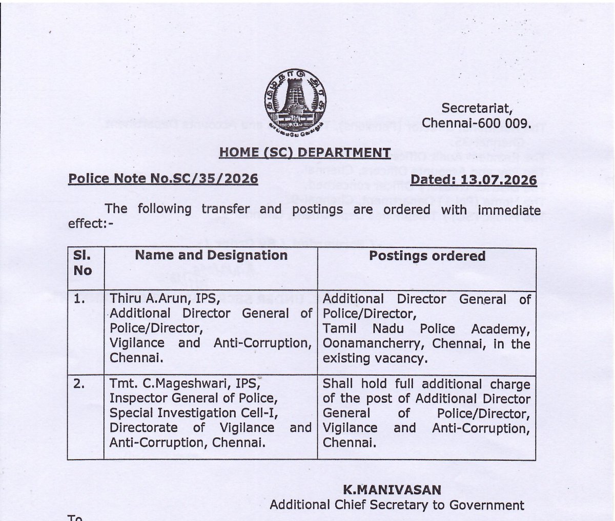 TNDIPRNEWS's tweet photo. IPS Transfer and Postings

#CMJosephVijay | #TNDIPR | @TVKVijayHQ |
@imrajmohan | https://t.co/KSFtiHfIDL