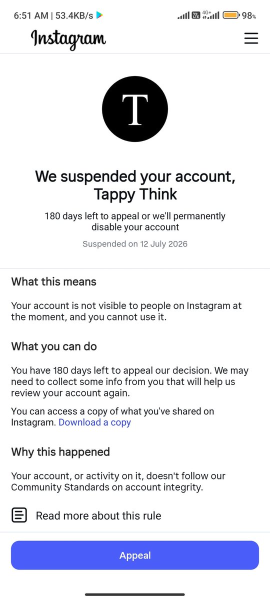 akash39__'s tweet photo. Dear @instagram &amp; @Meta,
I already submitted my appeal and verified my identity, but my account @tappythink (71K+ followers) is still under review. I only shared motivational content and believe this may be a mistake. Please review my case and restore my account. 🙏
#Instagram https://t.co/1FHUOTtRjc