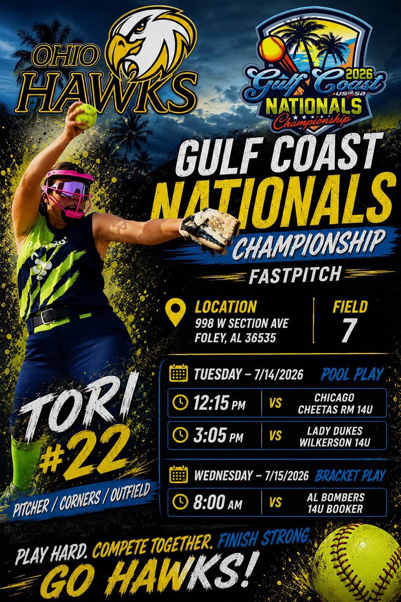 TaHartman11's tweet photo. Subbing with the Ohio hawks this week here is the schedule. 
#softball #14u #ohiohawks #classof29 #fastpitch https://t.co/NHdYuLRGya