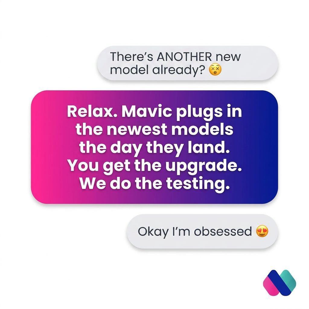 mavic_ai's tweet photo. New model every week? You don't need to chase them. Mavic keeps you on the best one automatically. Focus on your marketing, not the news cycle.

#AImarketing #GenAI #MarketingTools https://t.co/6P8WbCL5la